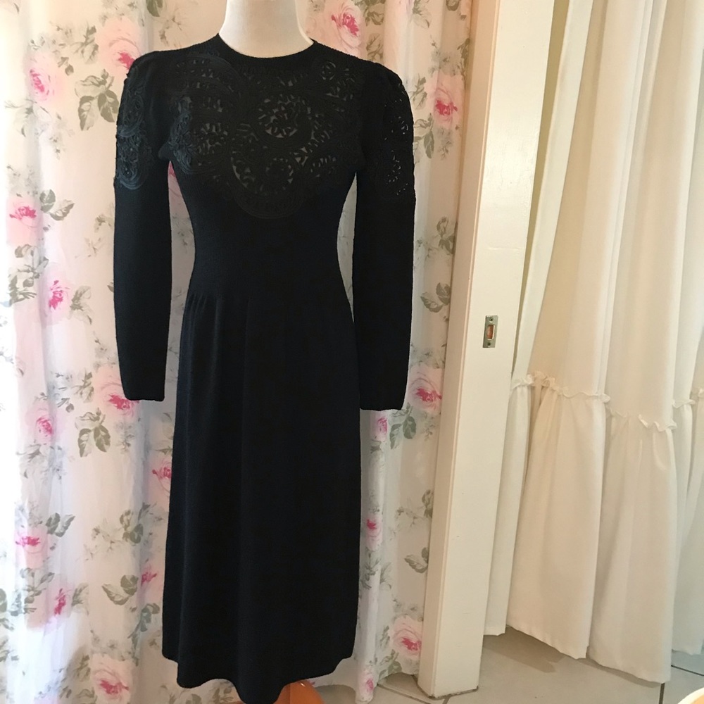 VINTAGE saks fifth avenue black sweater dress sz 8 Pat Sandler For Wellmore.